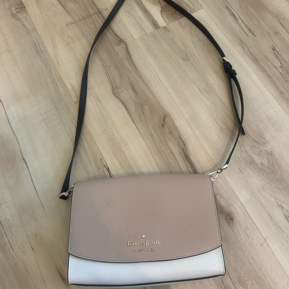 Kate Spade Tan and White Crossbody Bag with Minimalist Design